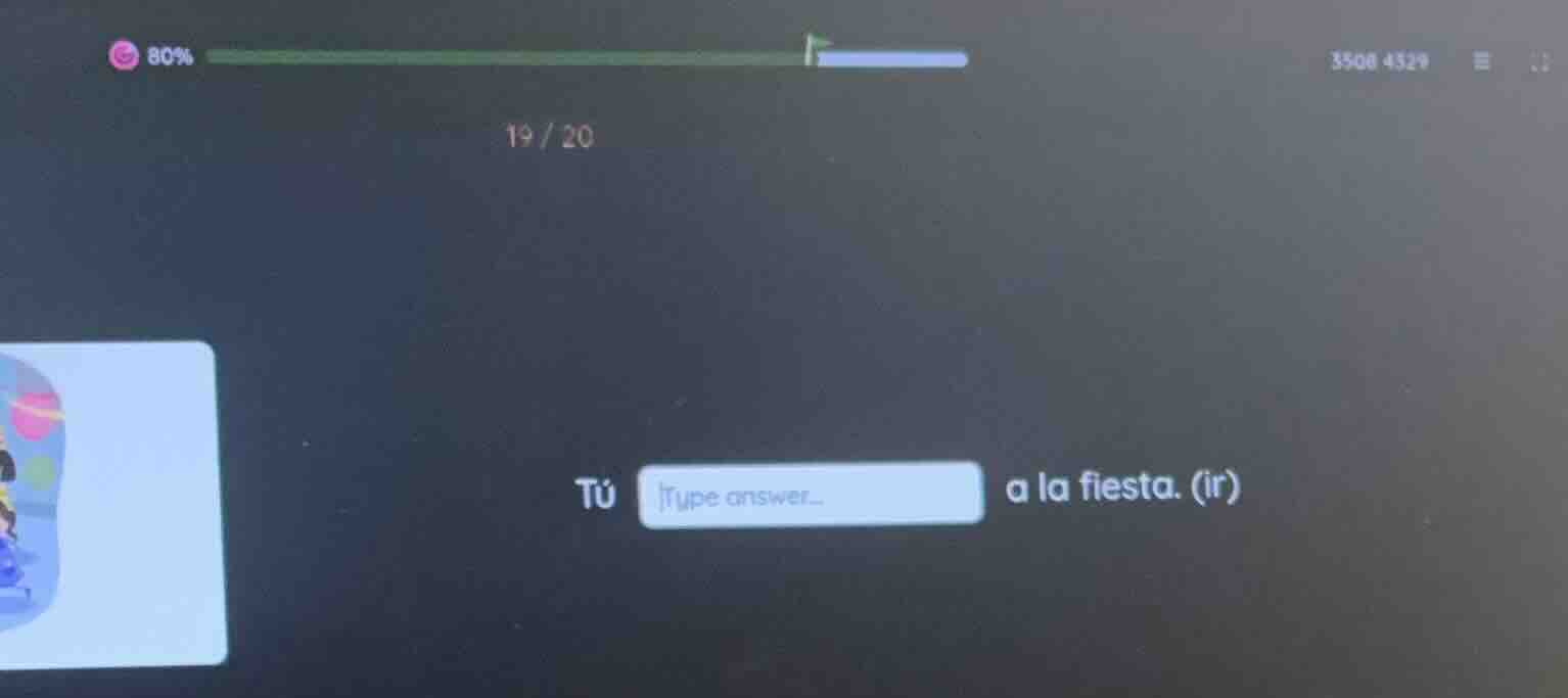 tú type answer... a la fiesta. (ir)
