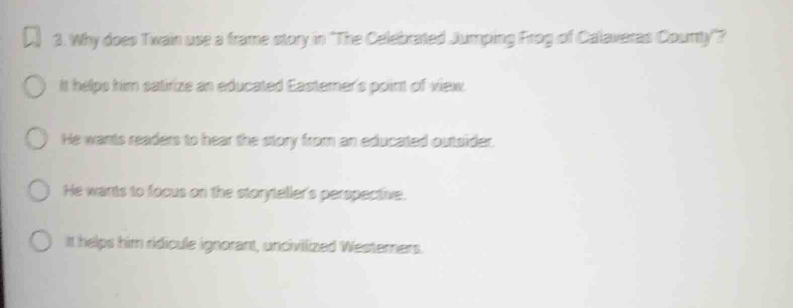 3. why does twain use a frame story in \the celebrated jumping frog of …