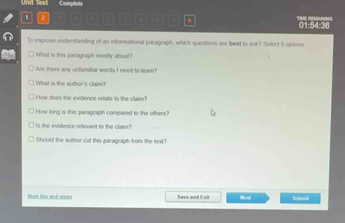 to improve understanding of an informational paragraph, which questions…