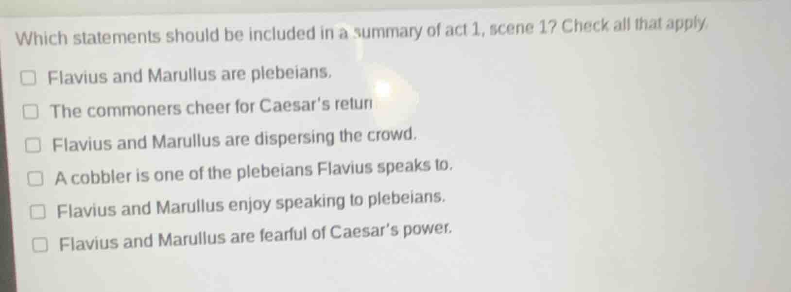 which statements should be included in a summary of act 1, scene 1? che…