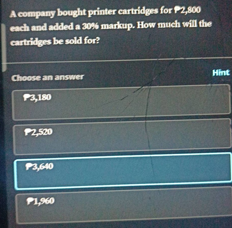 a company bought printer cartridges for \\( \\text{p}2,800 \\) each and…