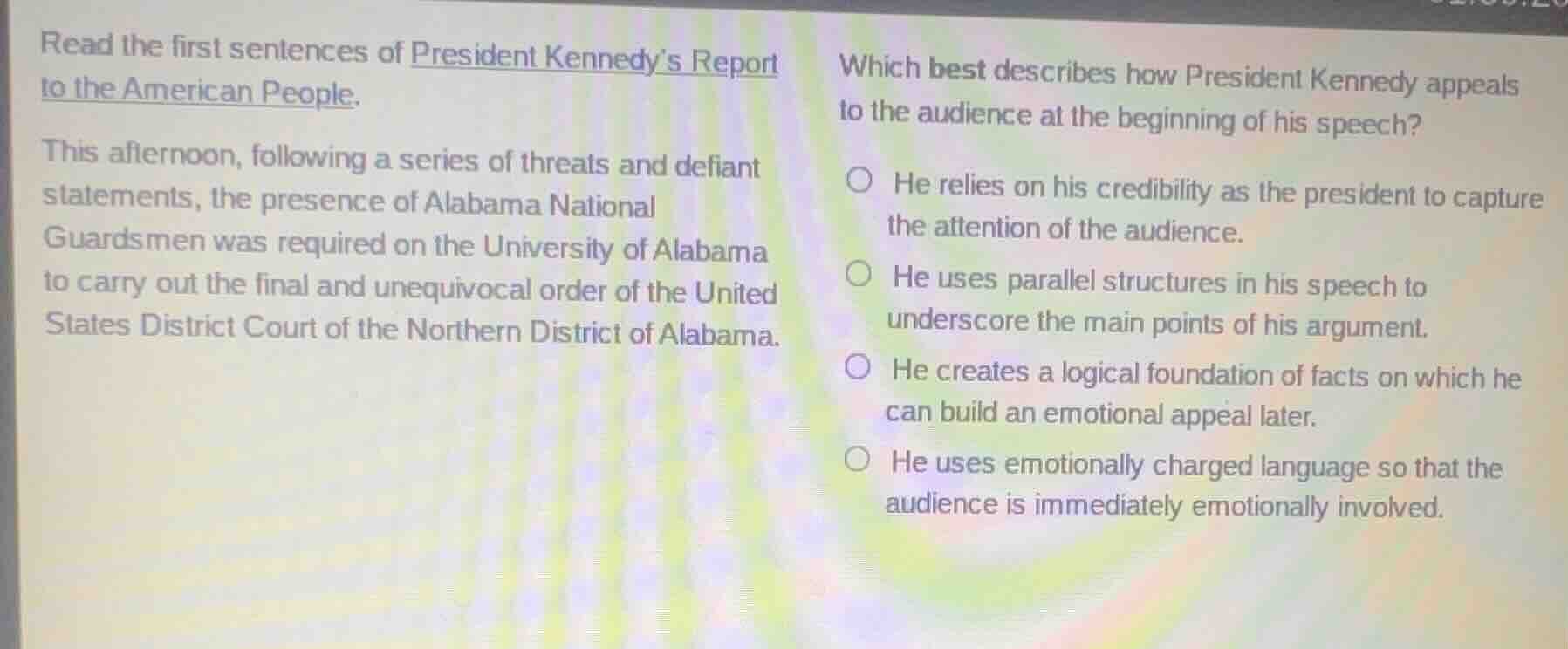read the first sentences of president kennedys report to the american p…