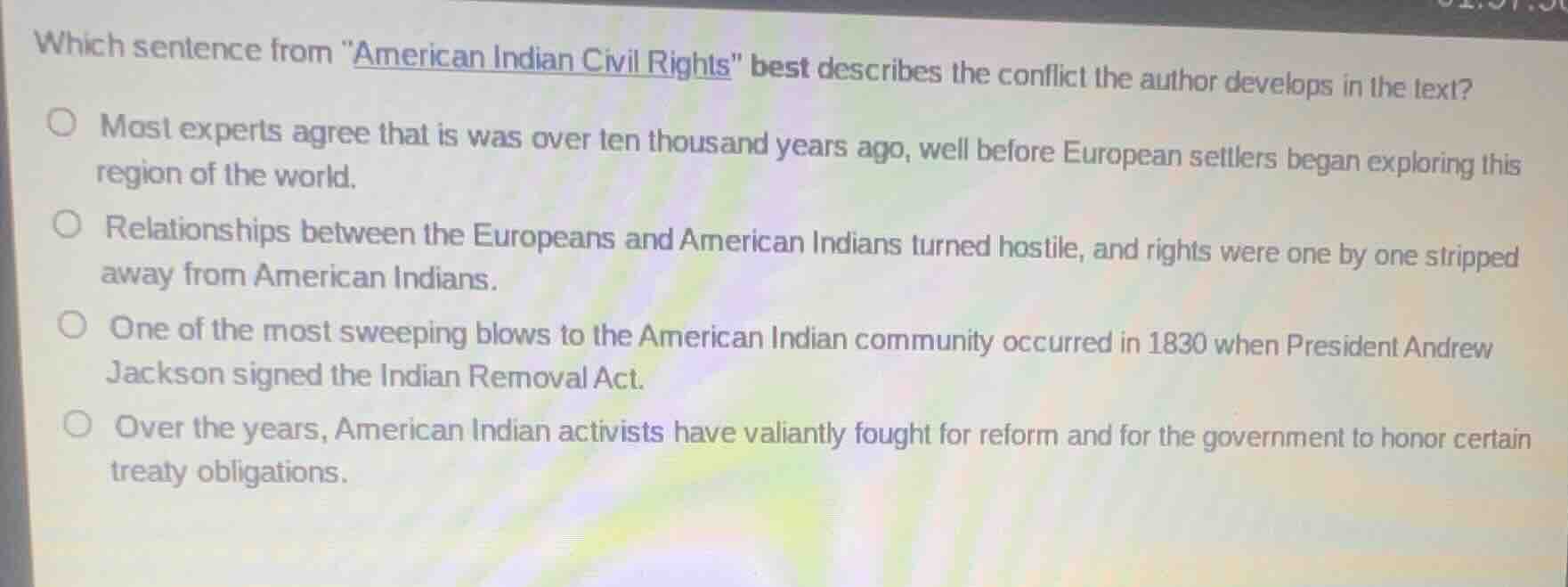 which sentence from \american indian civil rights\ best describes the c…