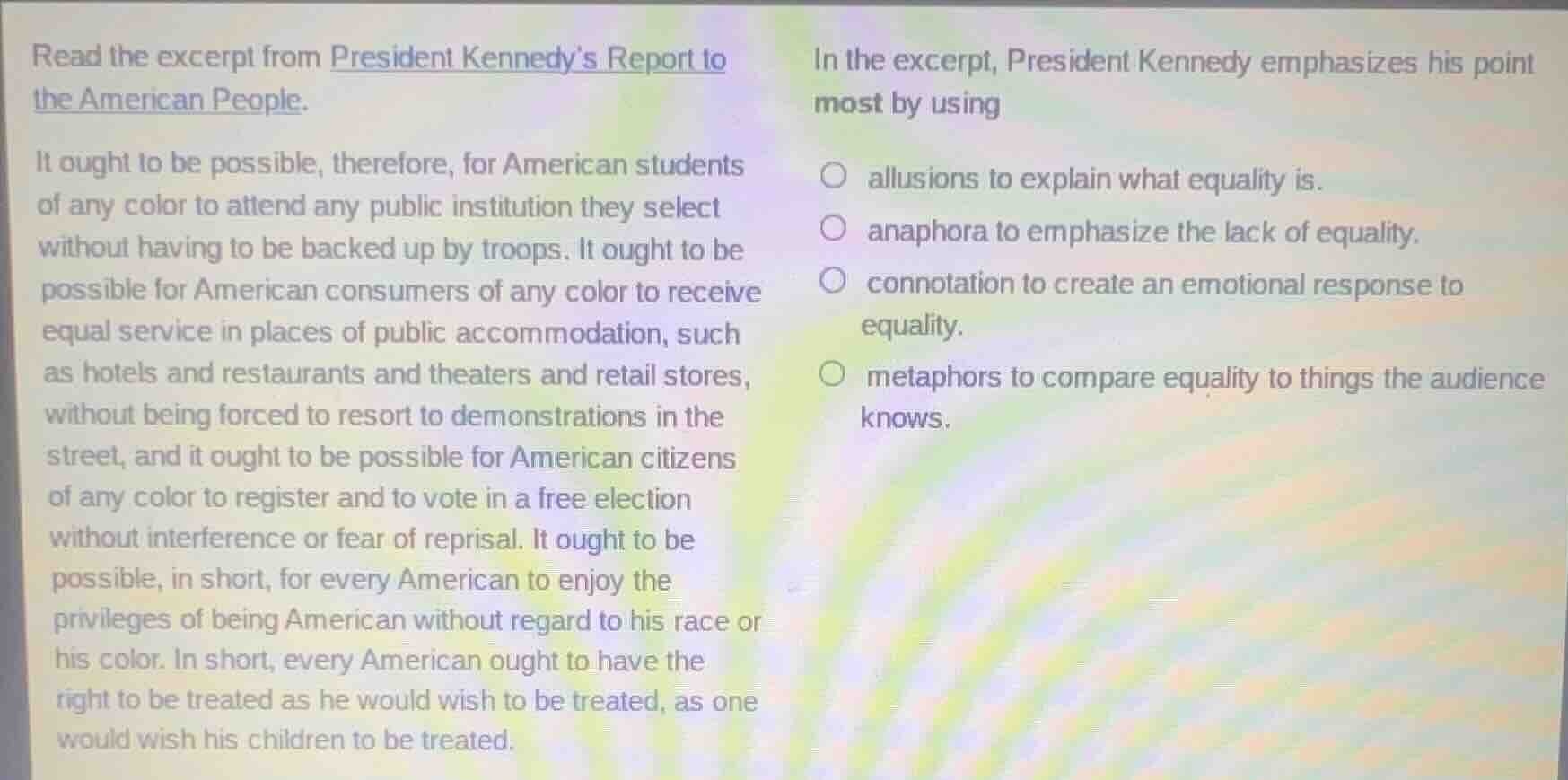 read the excerpt from president kennedys report to the american people.…