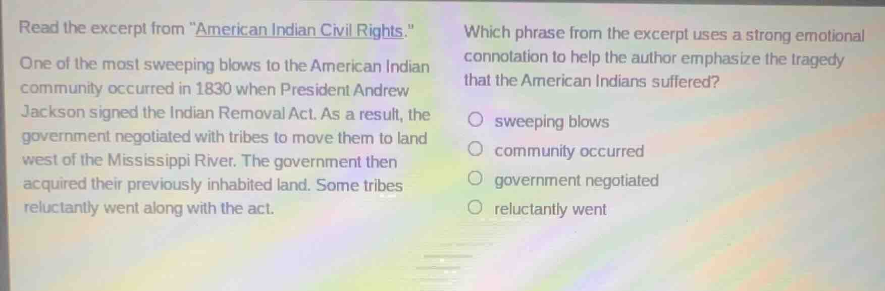 read the excerpt from \american indian civil rights.\ one of the most s…