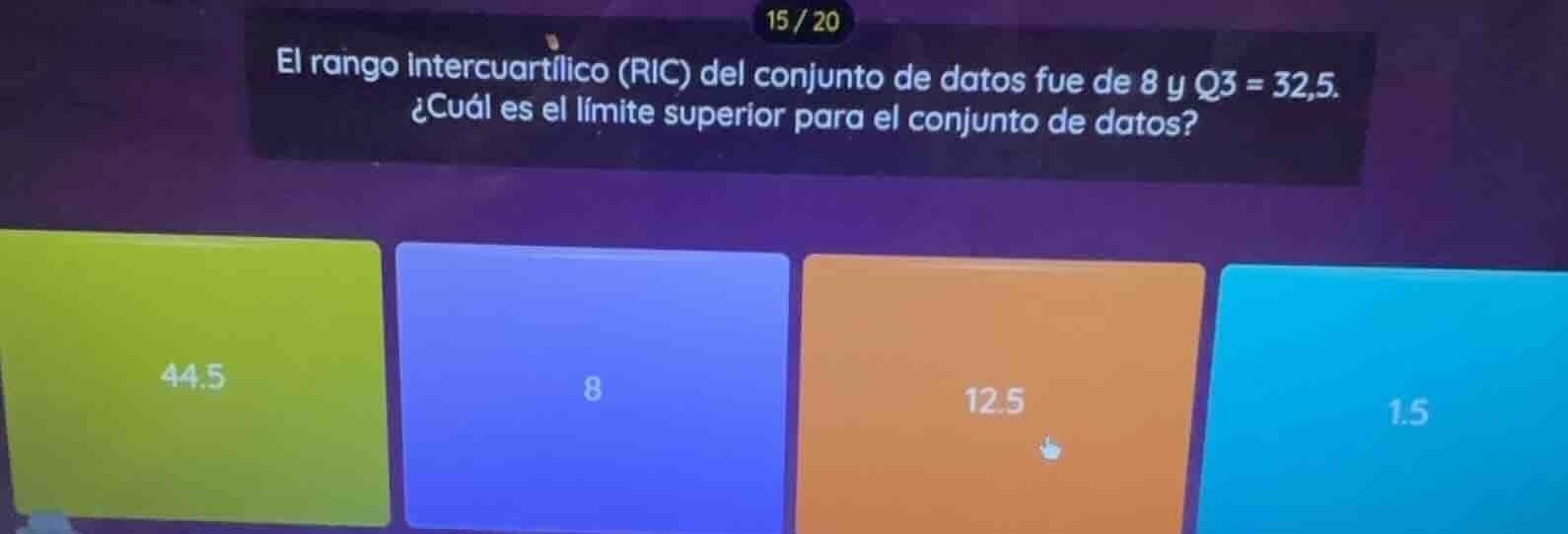 el rango intercuartílico (ric) del conjunto de datos fue de 8 y q3 = 32…