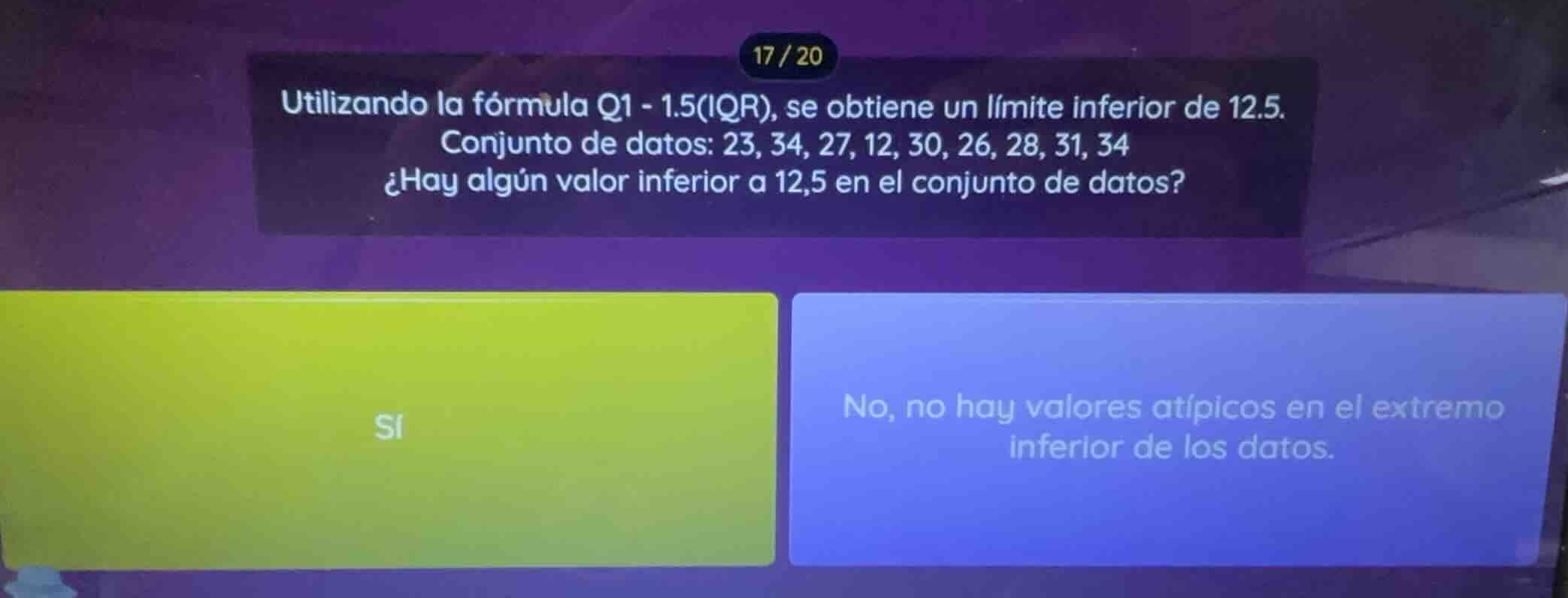 utilizando la fórmula \\(q1 - 1.5(iqr)\\), se obtiene un límite inferio…