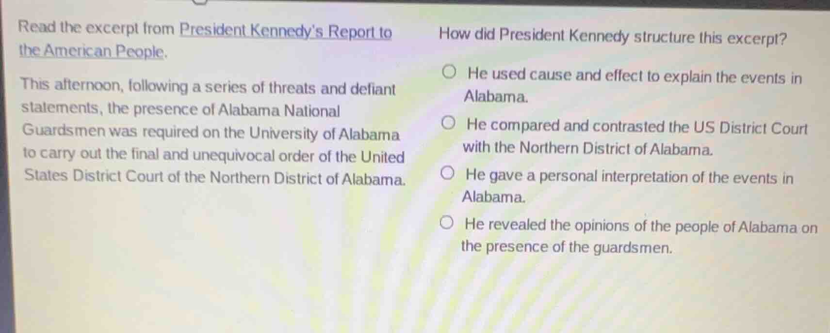 read the excerpt from president kennedys report to the american people.…