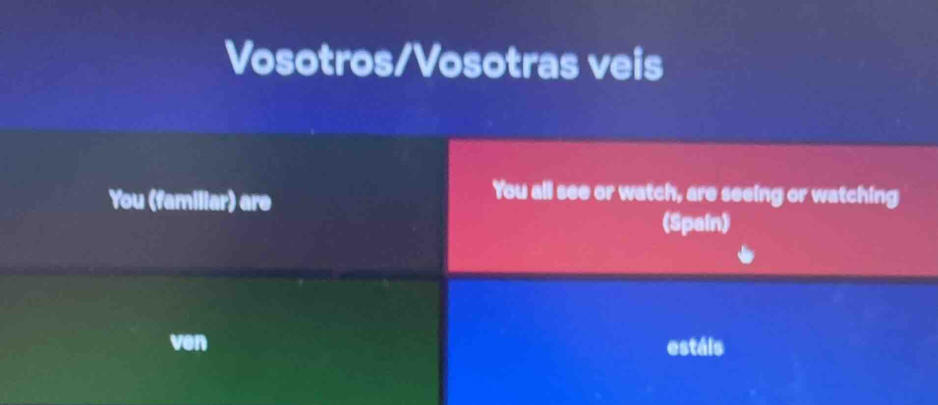 vosotros/vosotras veis you (familiar) are you all see or watch, are see…