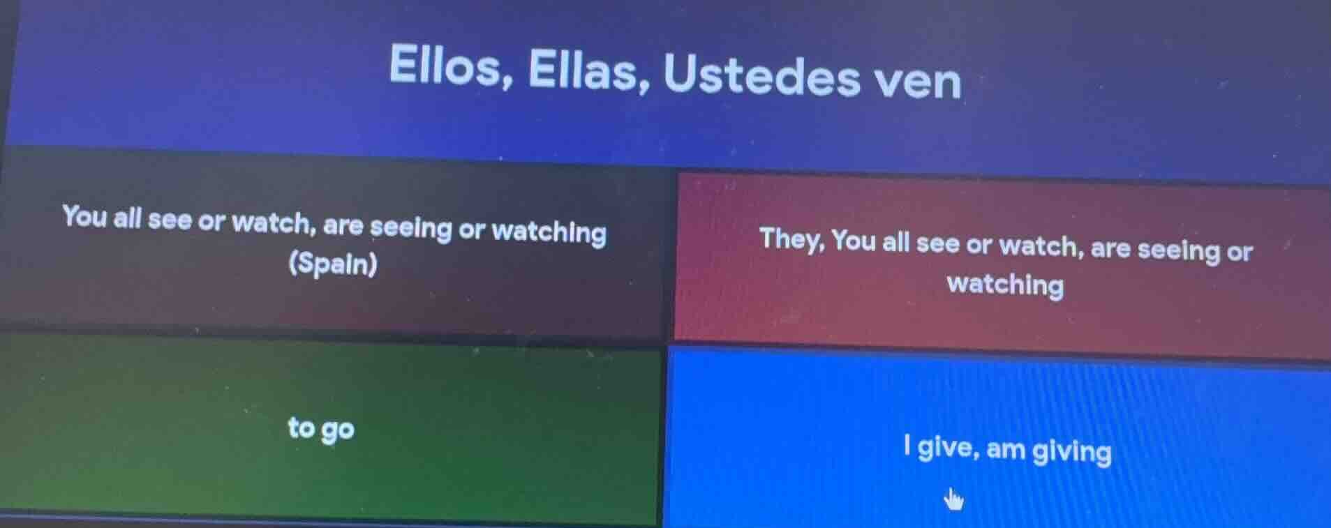 ellos, ellas, ustedes ven you all see or watch, are seeing or watching …