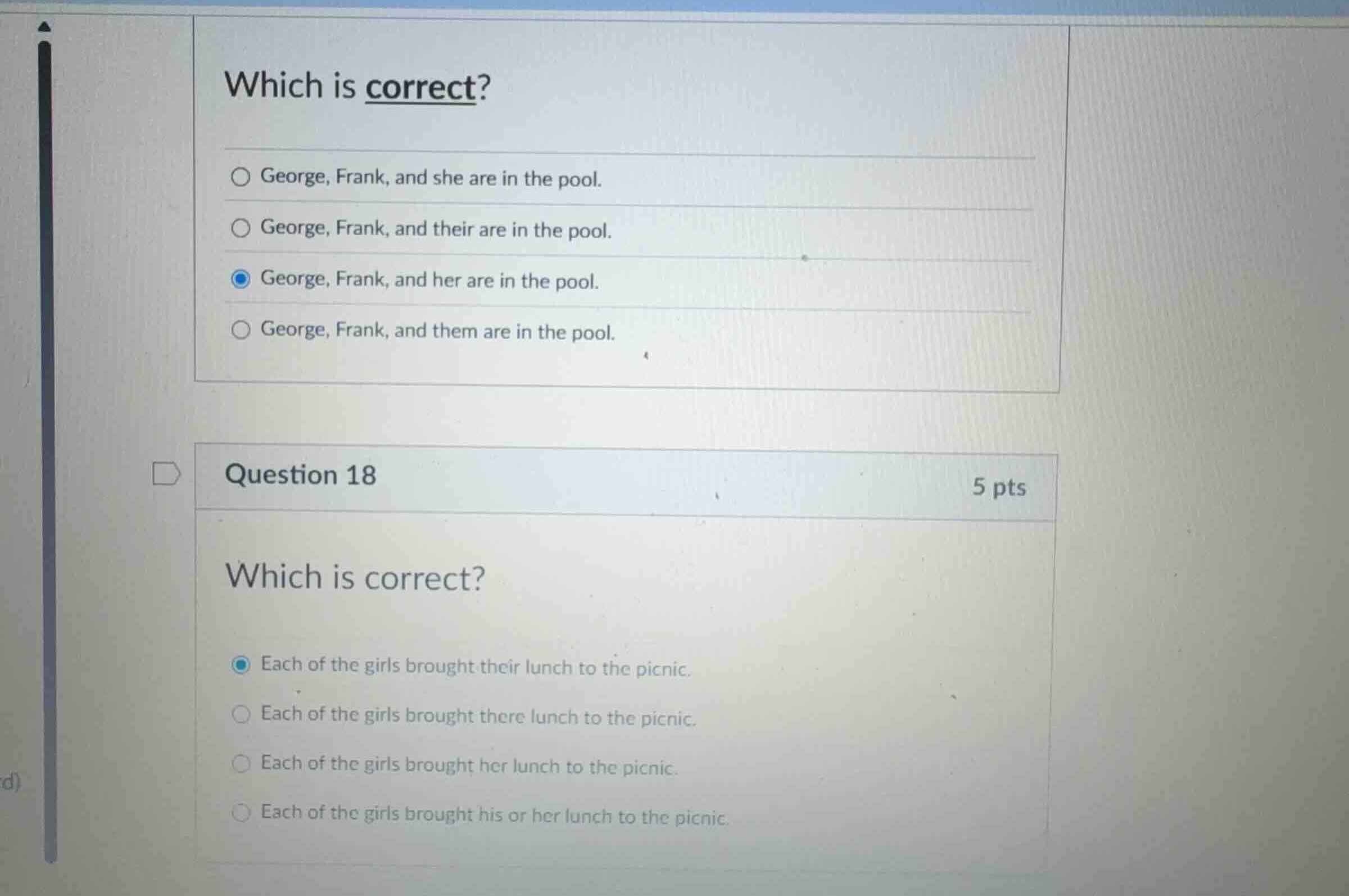 which is correct? george, frank, and she are in the pool. george, frank…