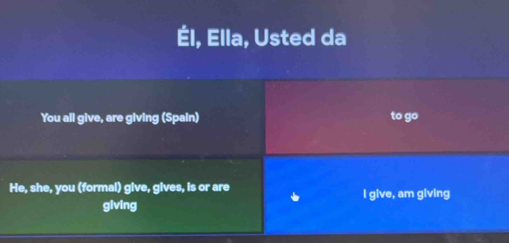 él, ella, usted da you all give, are giving (spain) to go he, she, you …
