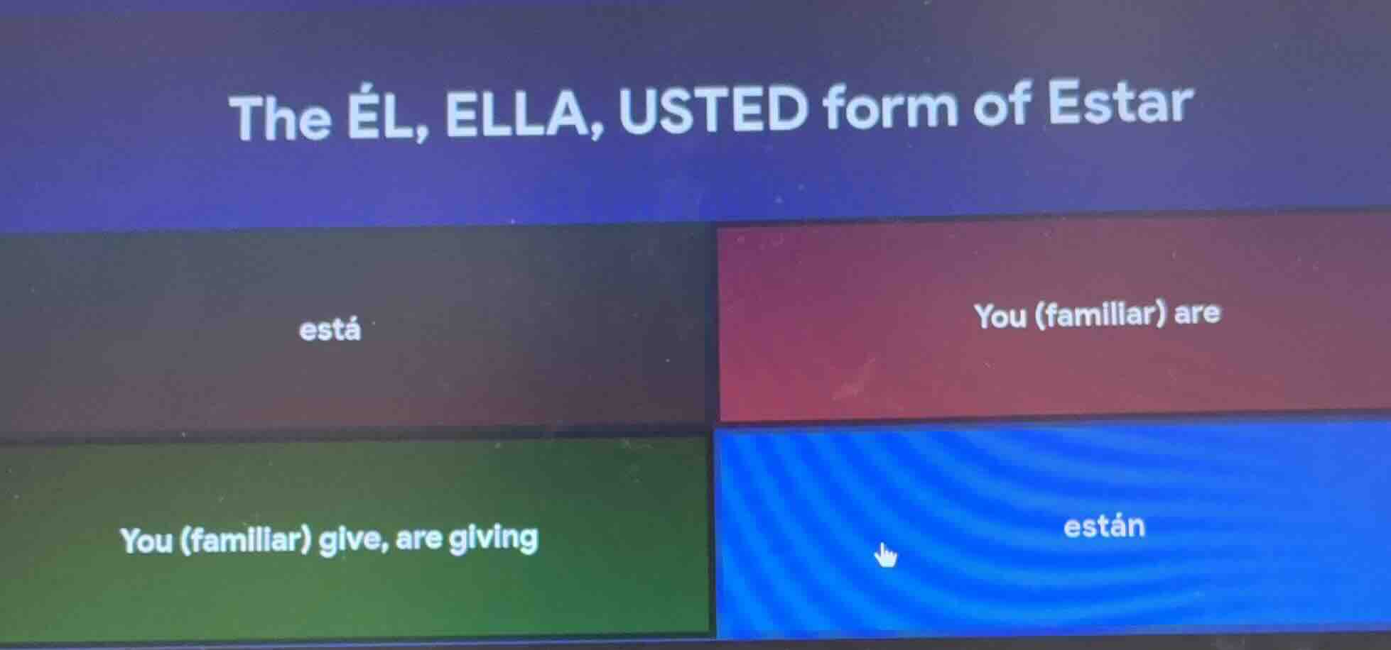 the él, ella, usted form of estar está you (familiar) are you (familiar…