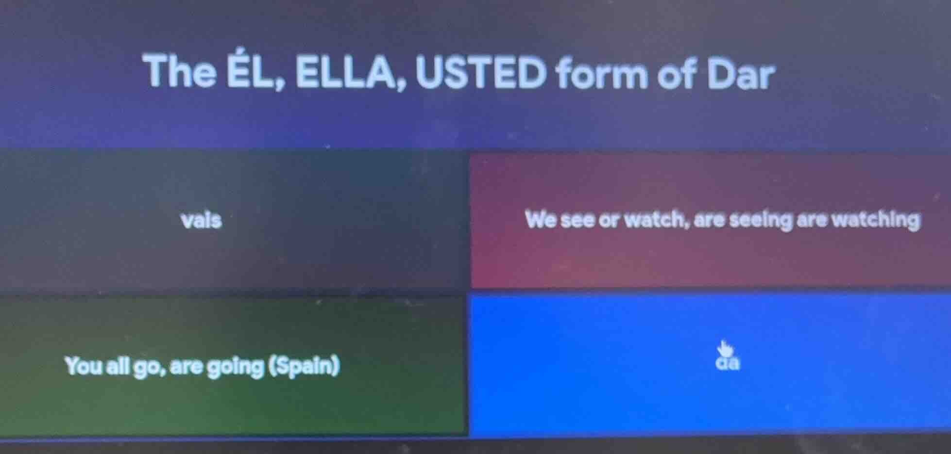 the él, ella, usted form of dar vais we see or watch, are seeing are wa…