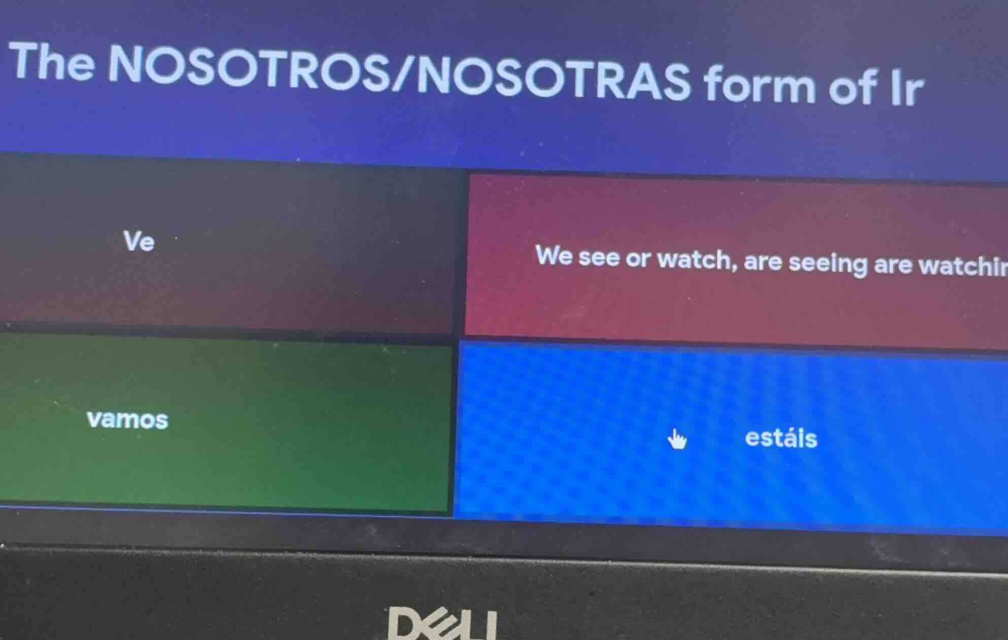 the nosotros/nosotras form of ir ve we see or watch, are seeing are wat…
