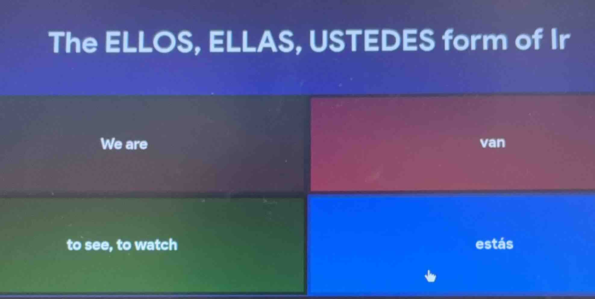 the ellos, ellas, ustedes form of ir we are van to see, to watch estás
