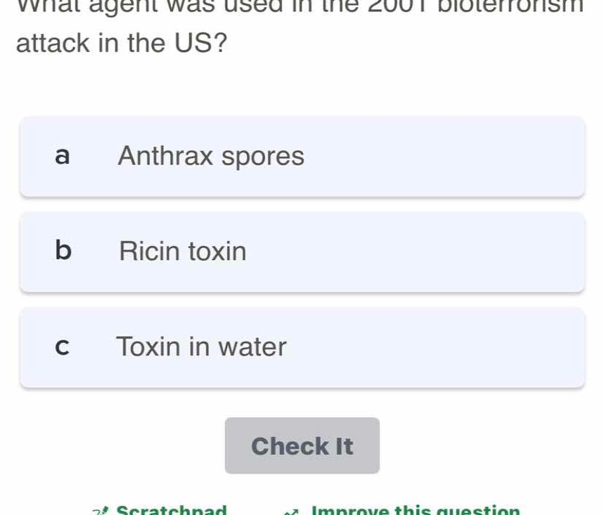 what agent was used in the 2001 bioterrorism attack in the us? a anthra…
