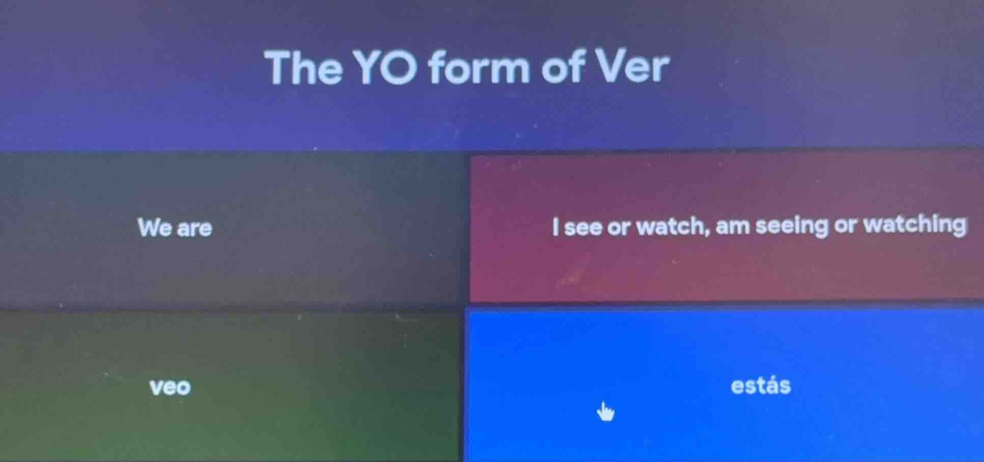 the yo form of ver we are i see or watch, am seeing or watching veo est…