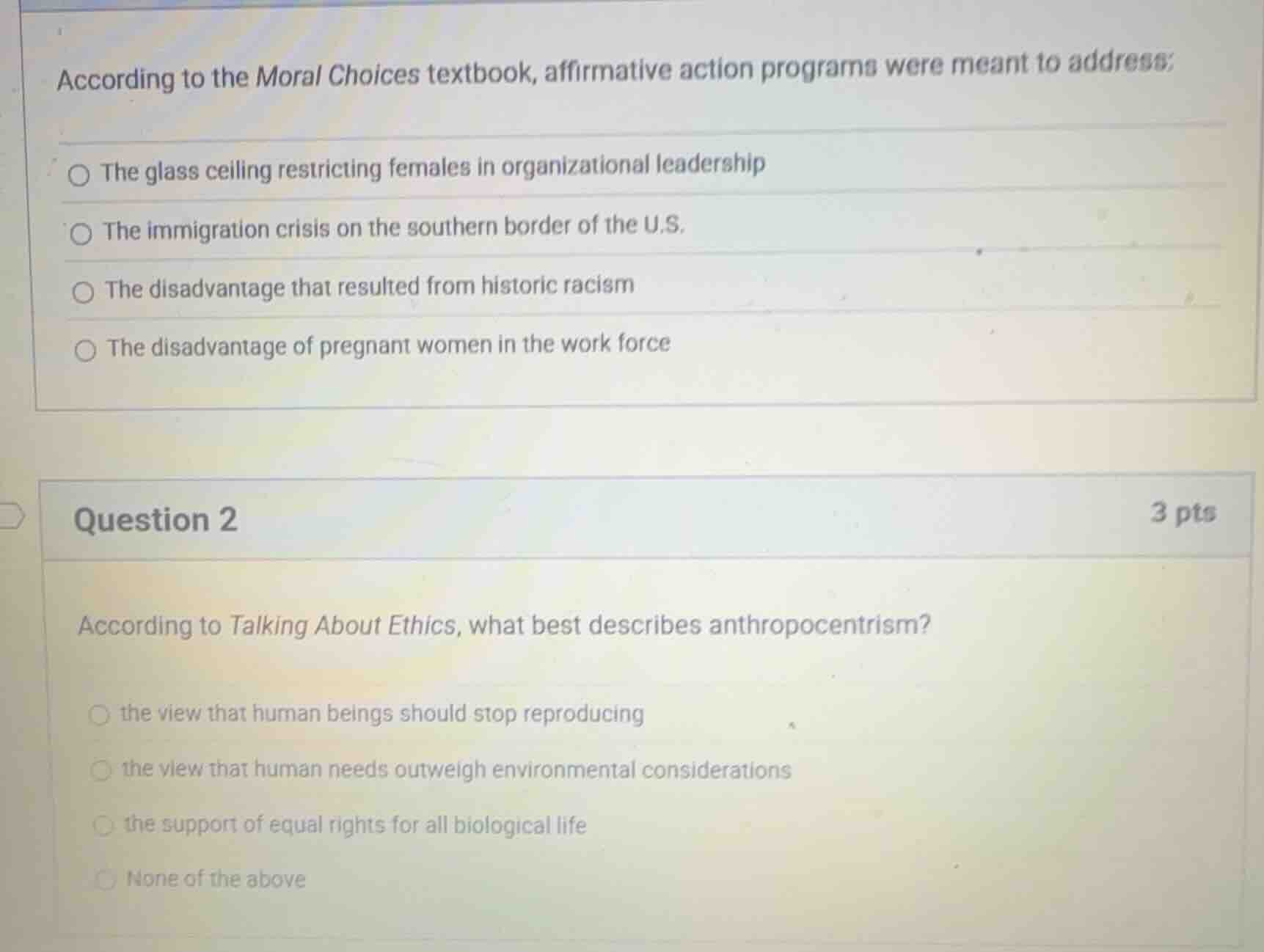according to the moral choices textbook, affirmative action programs we…