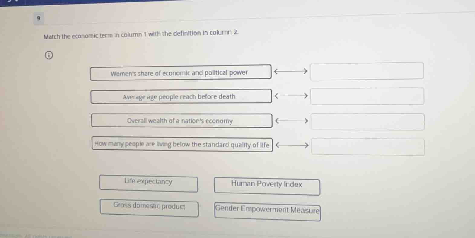 match the economic term in column 1 with the definition in column 2. wo…