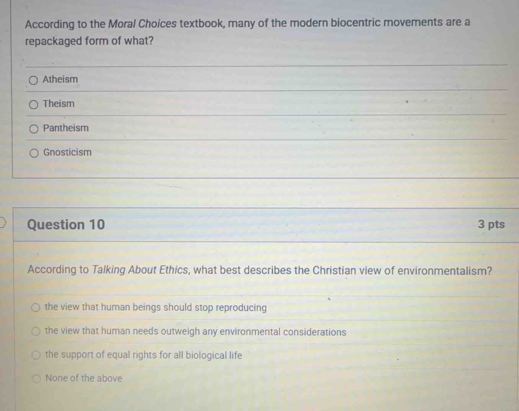 according to the moral choices textbook, many of the modern biocentric …