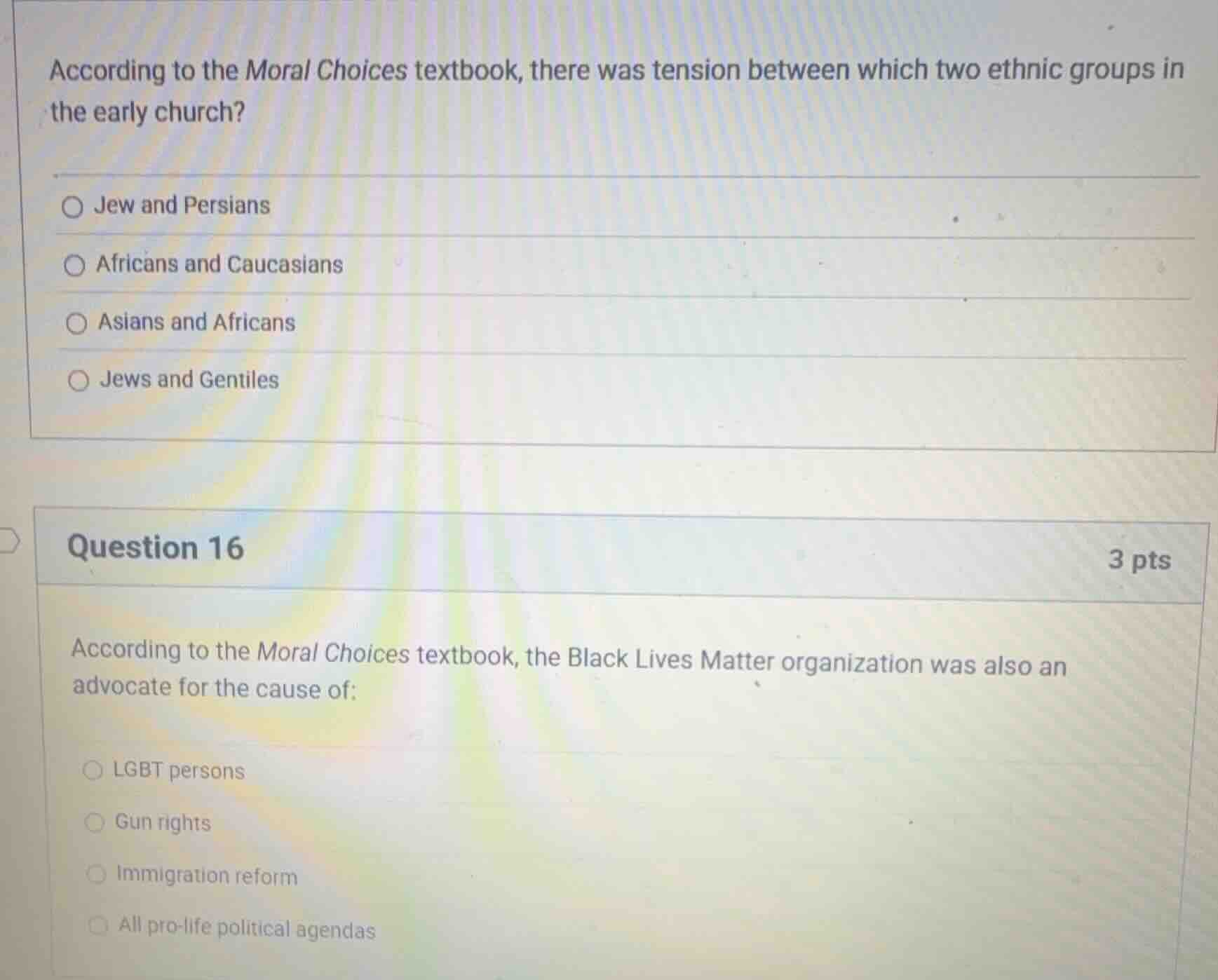 according to the moral choices textbook, there was tension between whic…