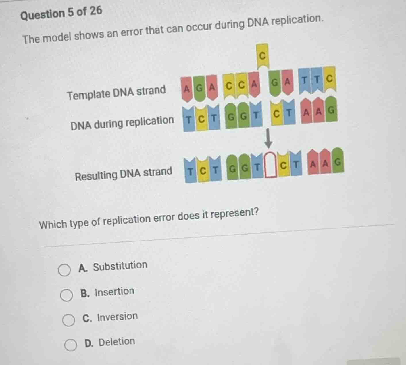 question 5 of 26 the model shows an error that can occur during dna rep…