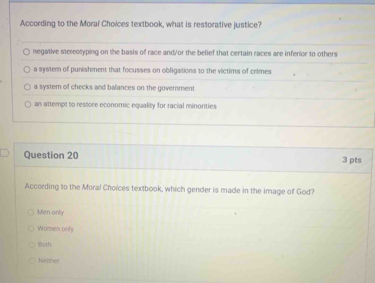 according to the moral choices textbook, what is restorative justice? n…