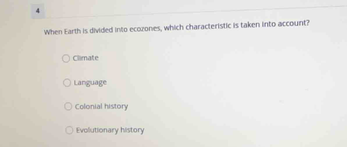 when earth is divided into ecozones, which characteristic is taken into…