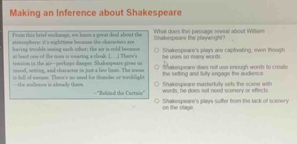 making an inference about shakespeare from this brief exchange, we lear…