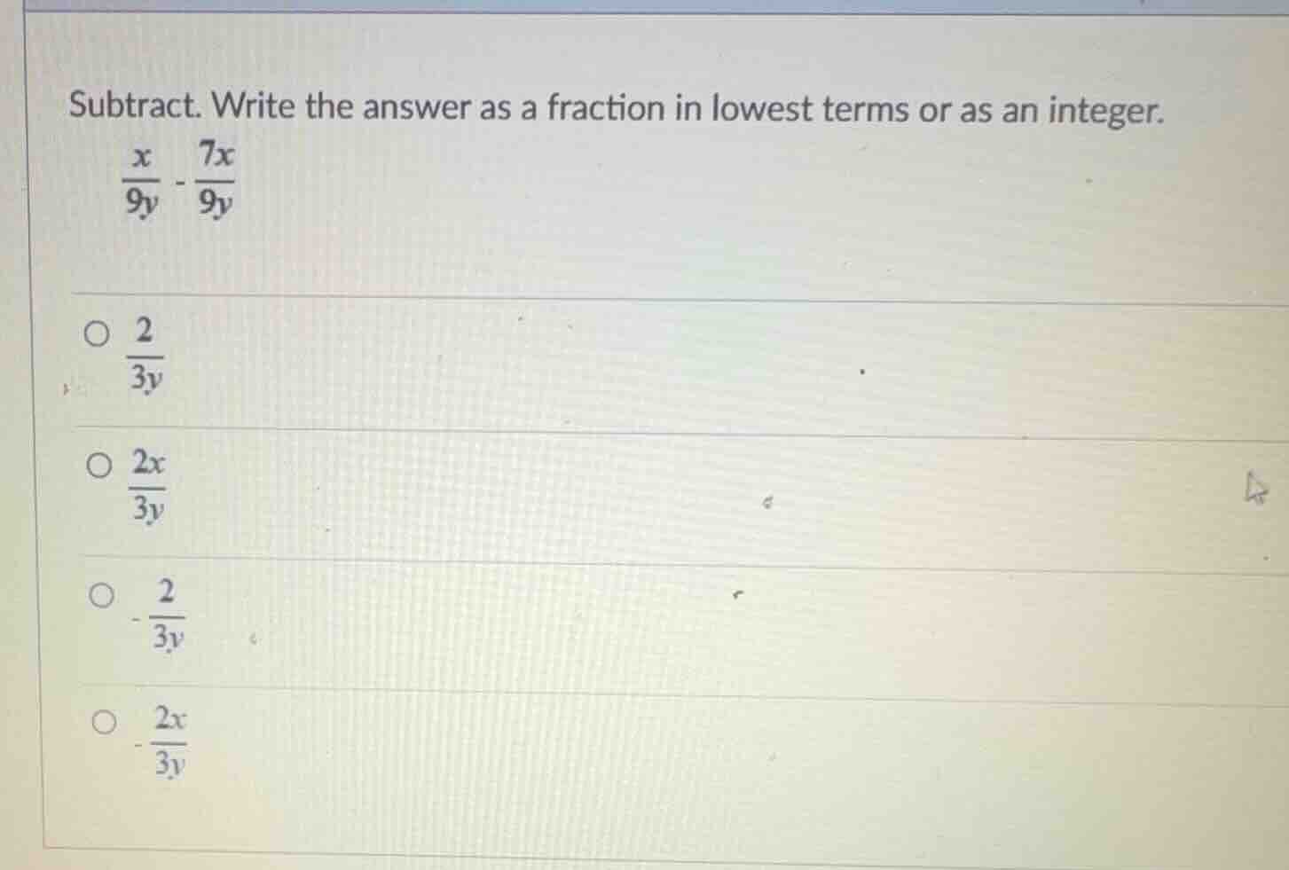 subtract. write the answer as a fraction in lowest terms or as an integ…