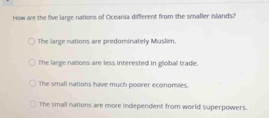 how are the five large nations of oceania different from the smaller is…