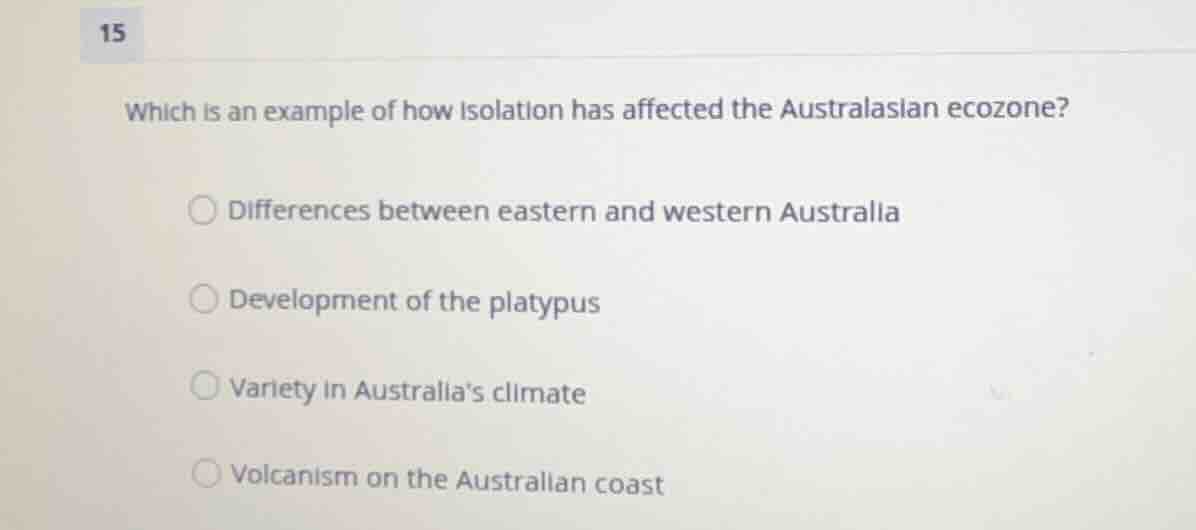 which is an example of how isolation has affected the australasian ecoz…