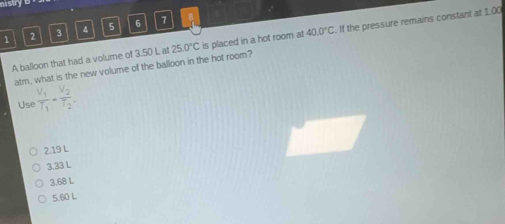 a balloon that had a volume of 3.50 l at 25.0°c is placed in a hot room…