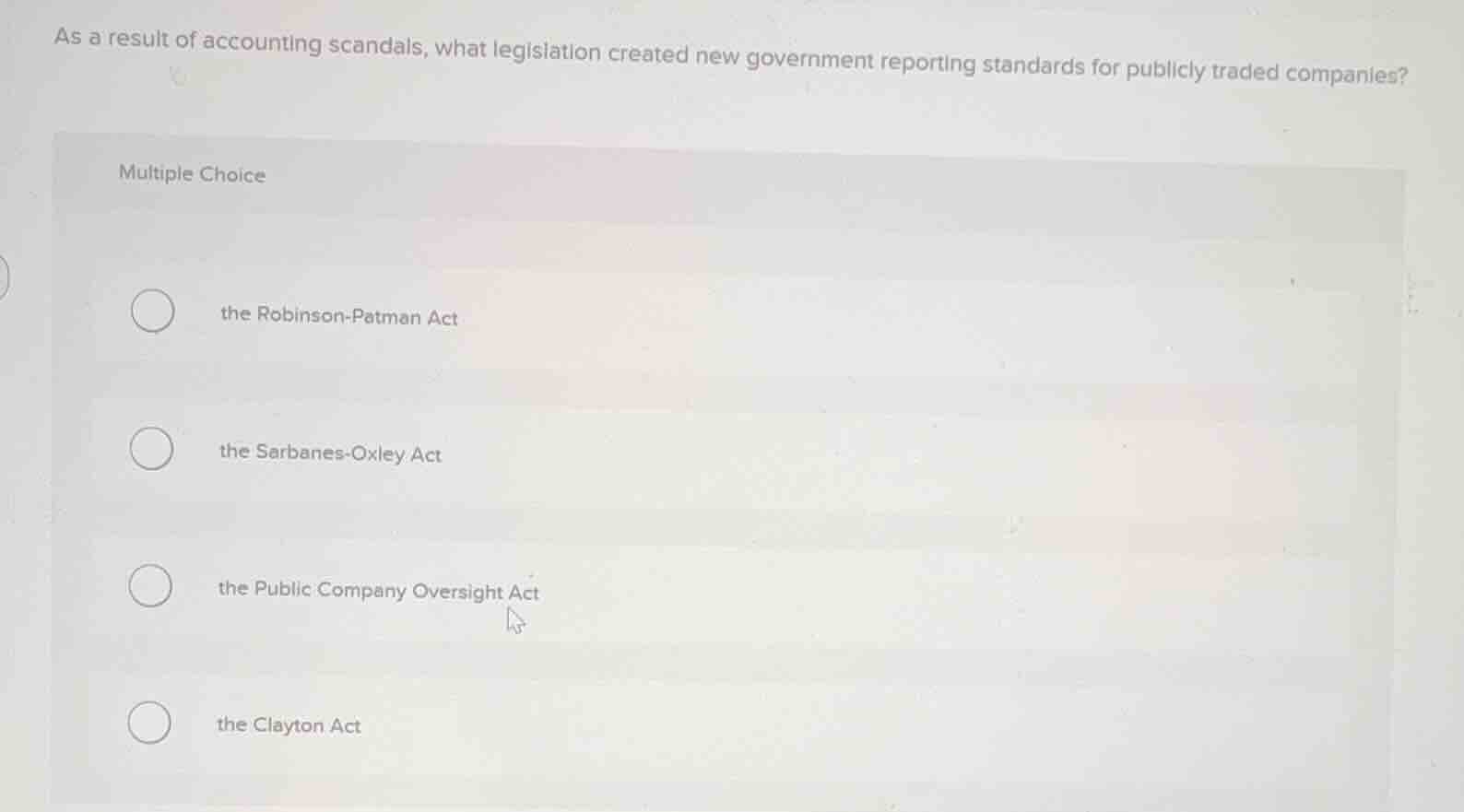 as a result of accounting scandals, what legislation created new govern…