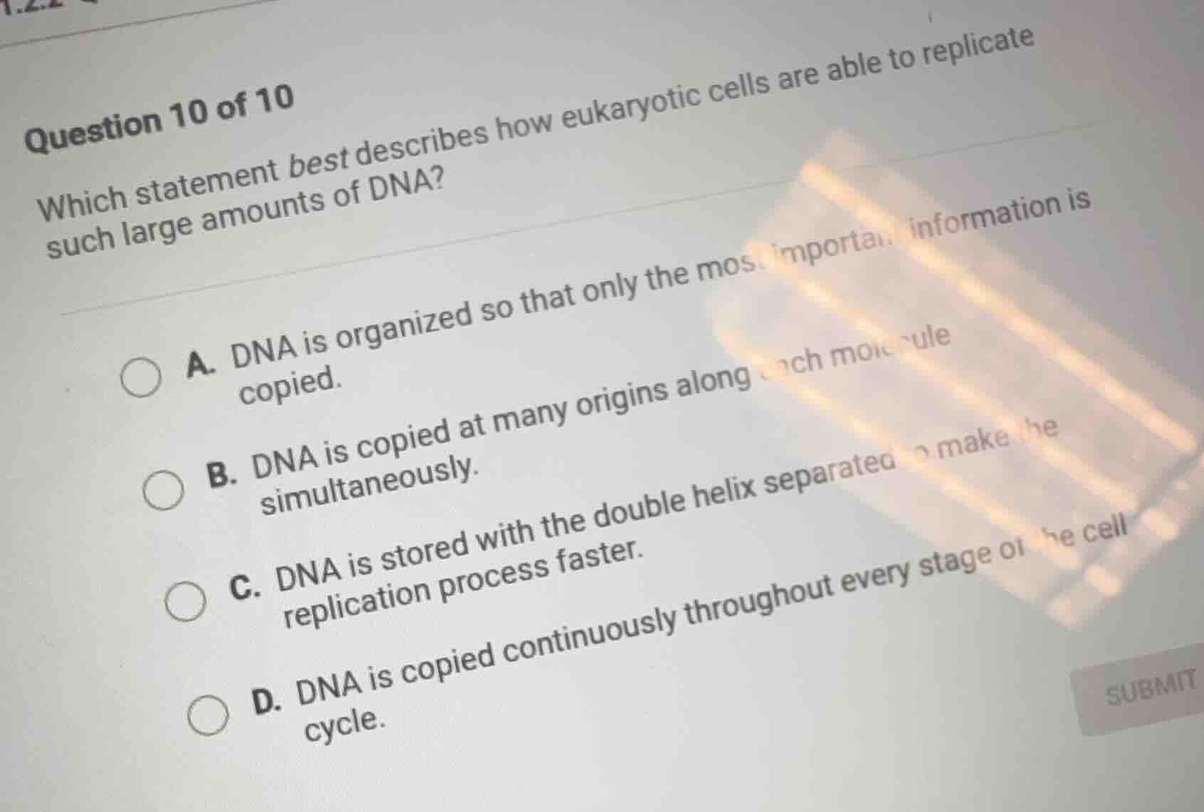 question 10 of 10 which statement best describes how eukaryotic cells a…