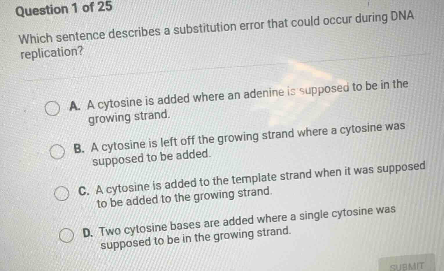 question 1 of 25 which sentence describes a substitution error that cou…