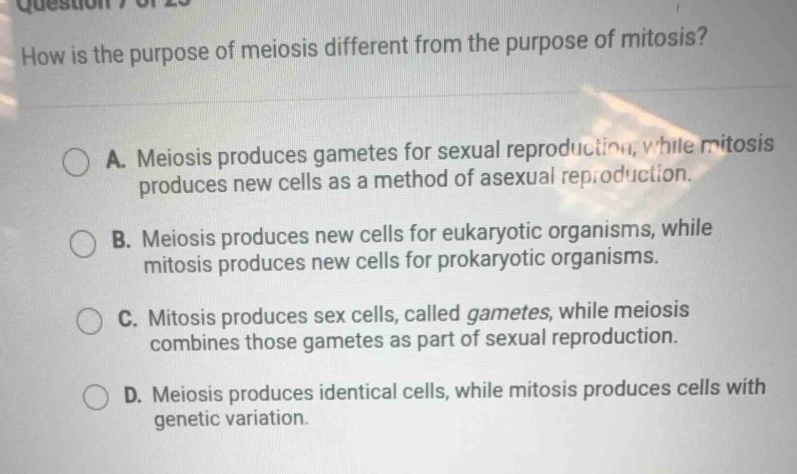 how is the purpose of meiosis different from the purpose of mitosis? a.…
