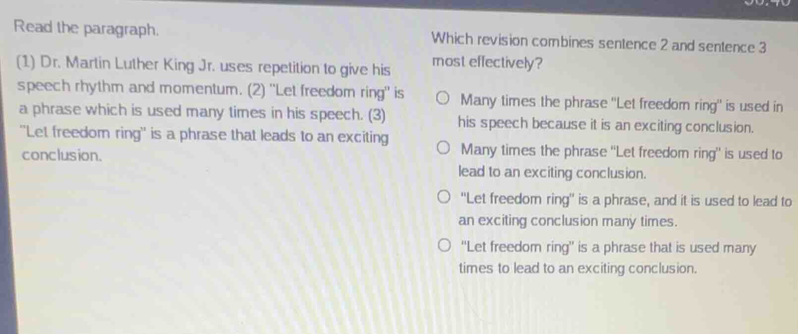 read the paragraph. (1) dr. martin luther king jr. uses repetition to g…