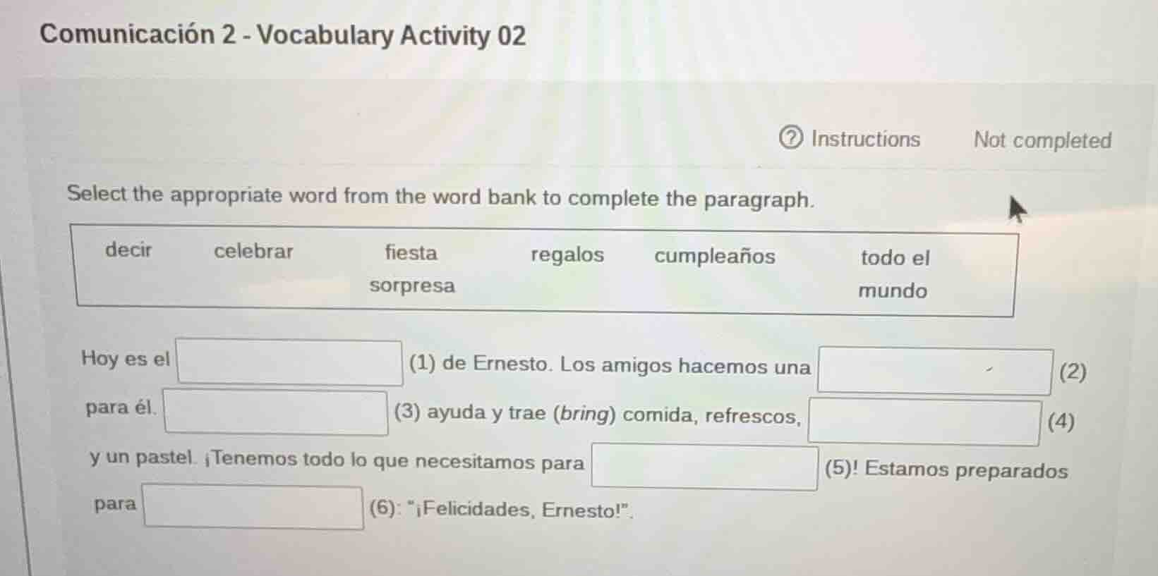 comunicación 2 - vocabulary activity 02 select the appropriate word fro…
