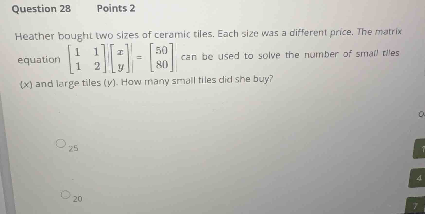 question 28 points 2 heather bought two sizes of ceramic tiles. each si…