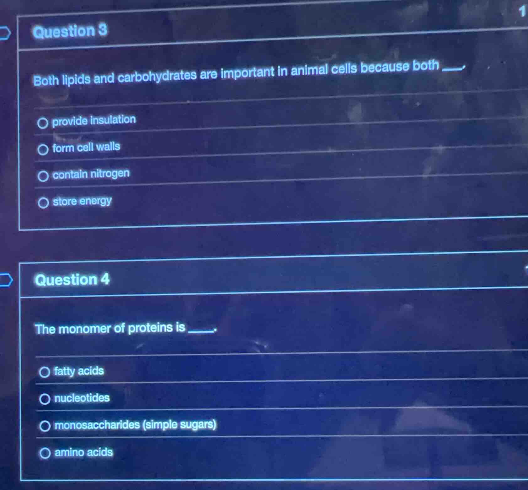 question 3 both lipids and carbohydrates are important in animal cells …