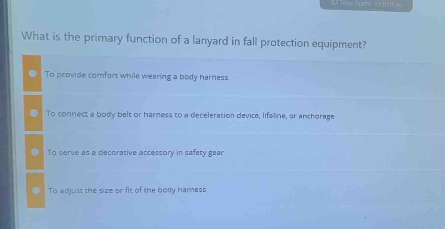 what is the primary function of a lanyard in fall protection equipment?…
