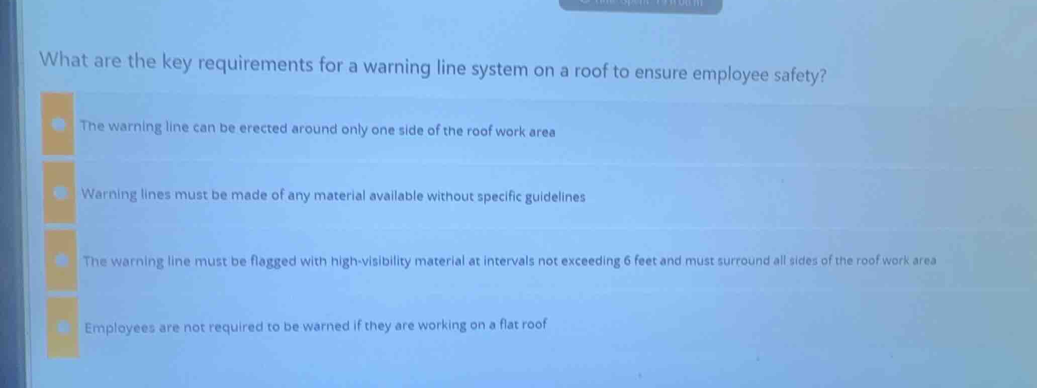 what are the key requirements for a warning line system on a roof to en…