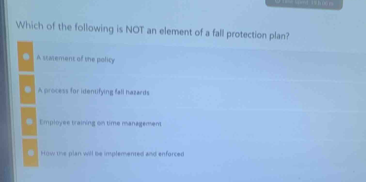 which of the following is not an element of a fall protection plan? a s…