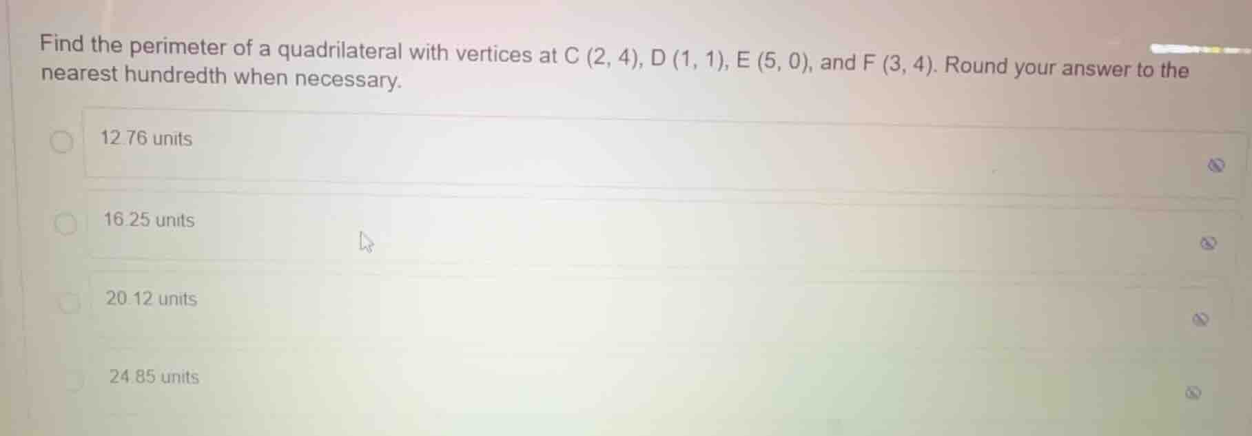 find the perimeter of a quadrilateral with vertices at c (2, 4), d (1, …