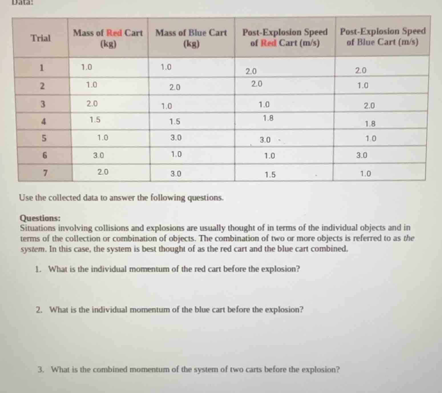 use the collected data to answer the following questions. questions: si…