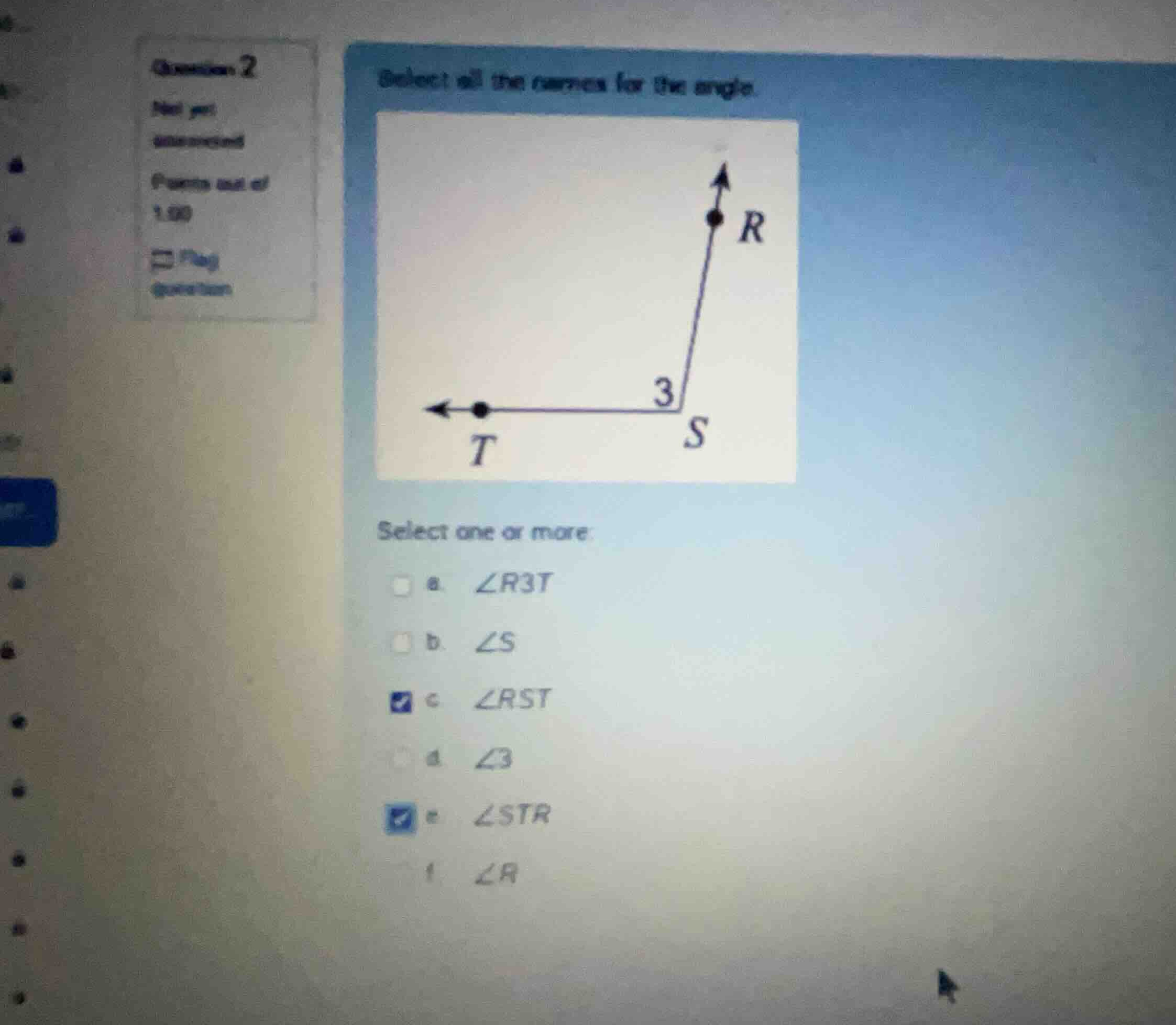 select all the names for the angle. select one or more: a. \\(\\angle r…