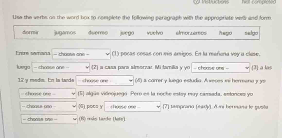 use the verbs on the word box to complete the following paragraph with …