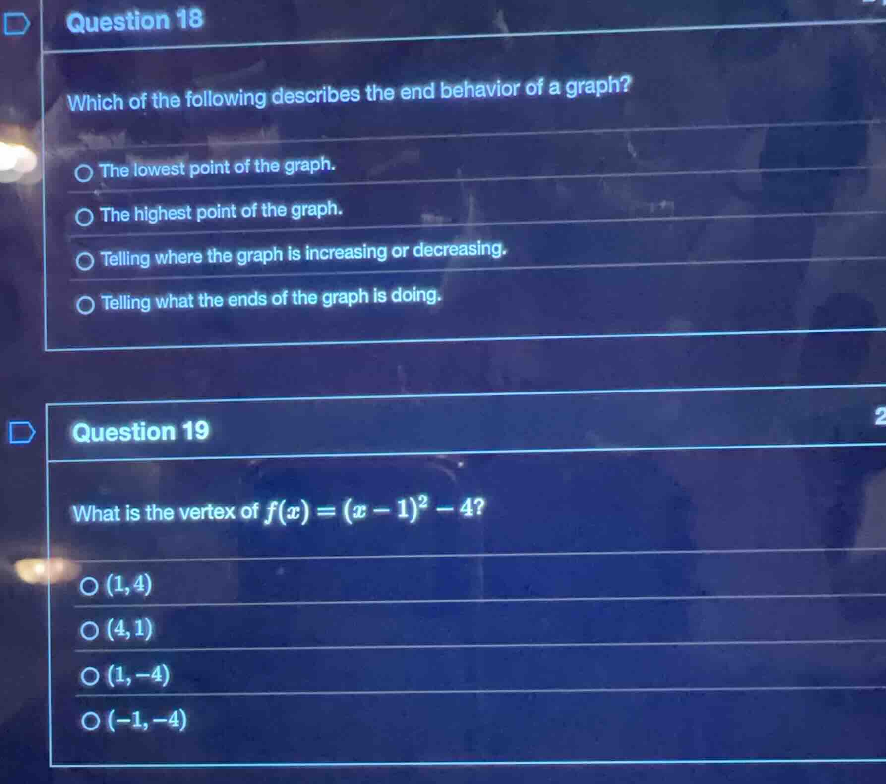 question 18 which of the following describes the end behavior of a grap…